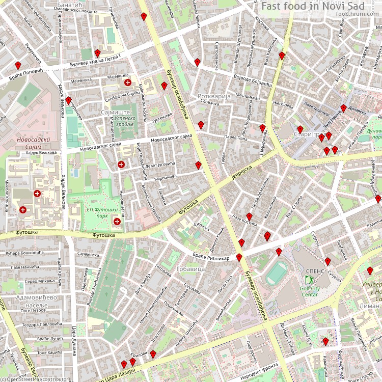 Fast food Novi Sad - map of restaurants