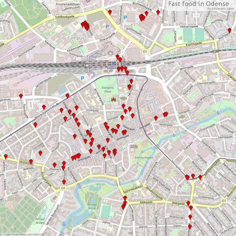 Fast food Odense - map of restaurants