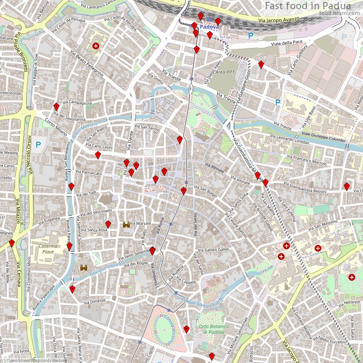 Fast food Padua - map of restaurants