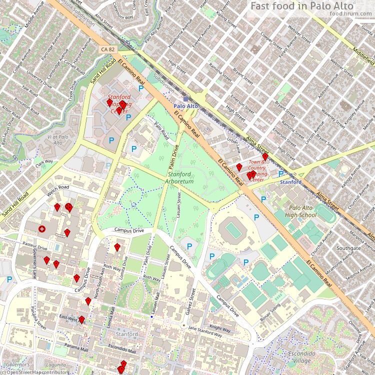 Fast food Palo Alto - map of restaurants