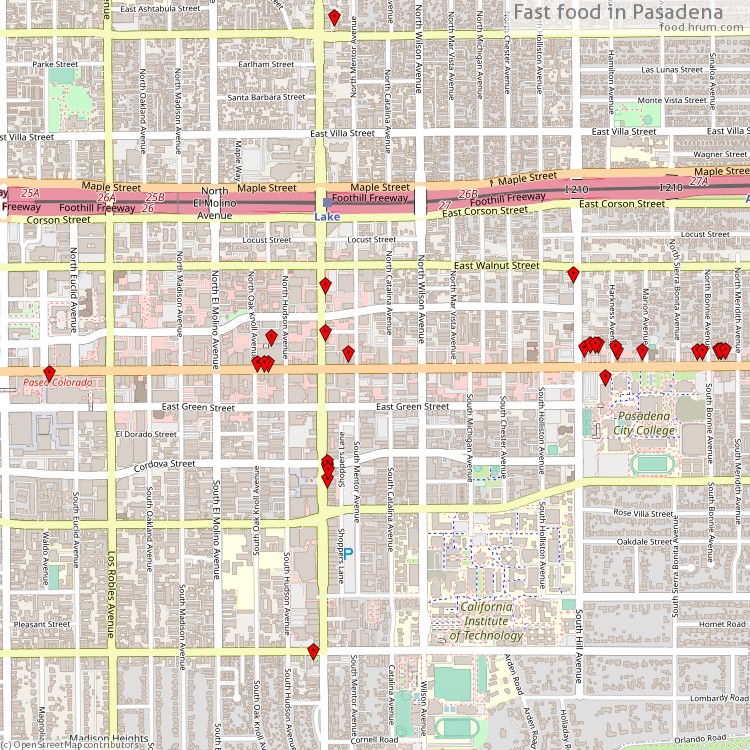 Fast food Pasadena - map of restaurants
