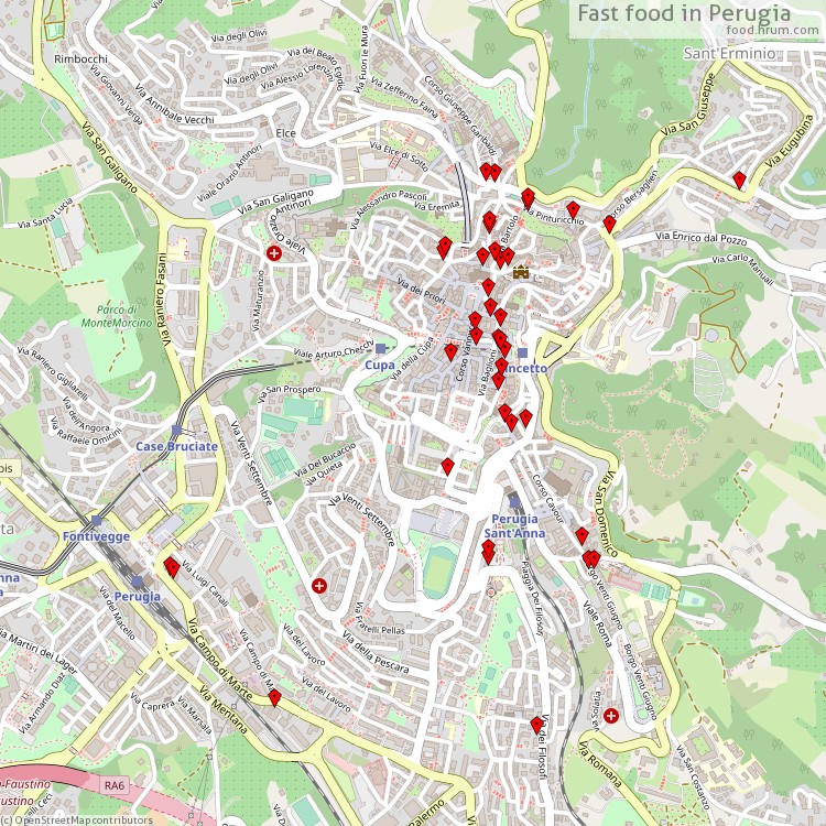 Fast food Perugia - map of restaurants