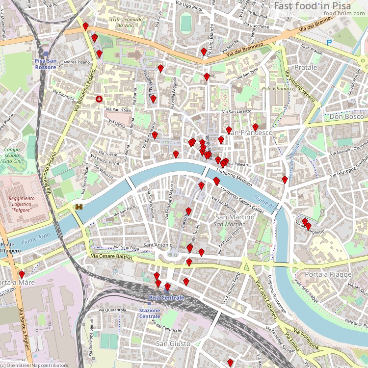 Fast food Pisa - map of restaurants