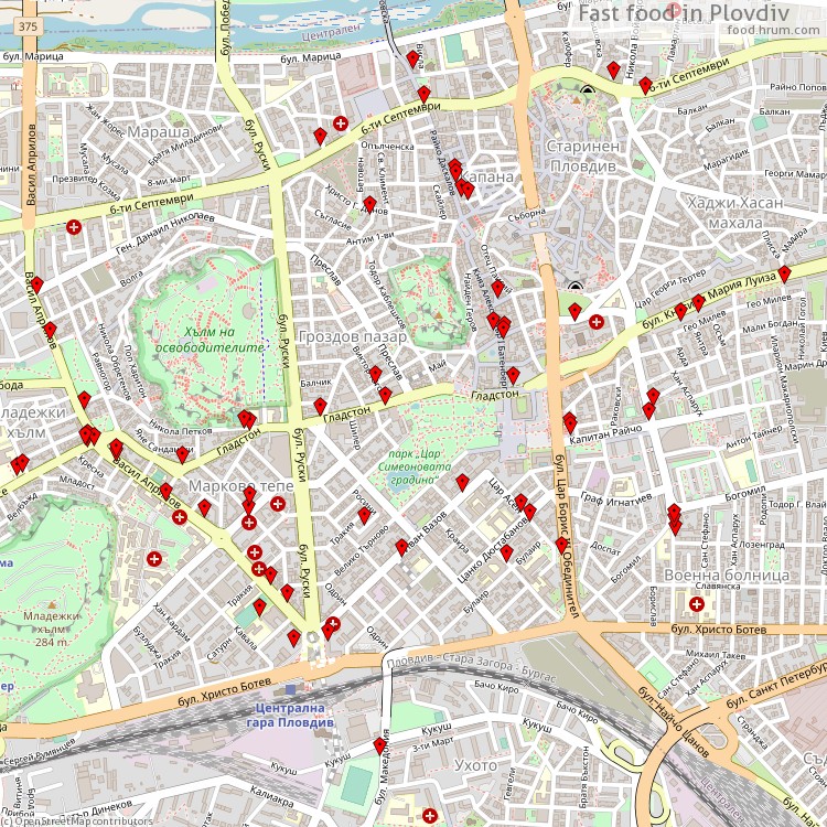 Fast food Plovdiv - map of restaurants