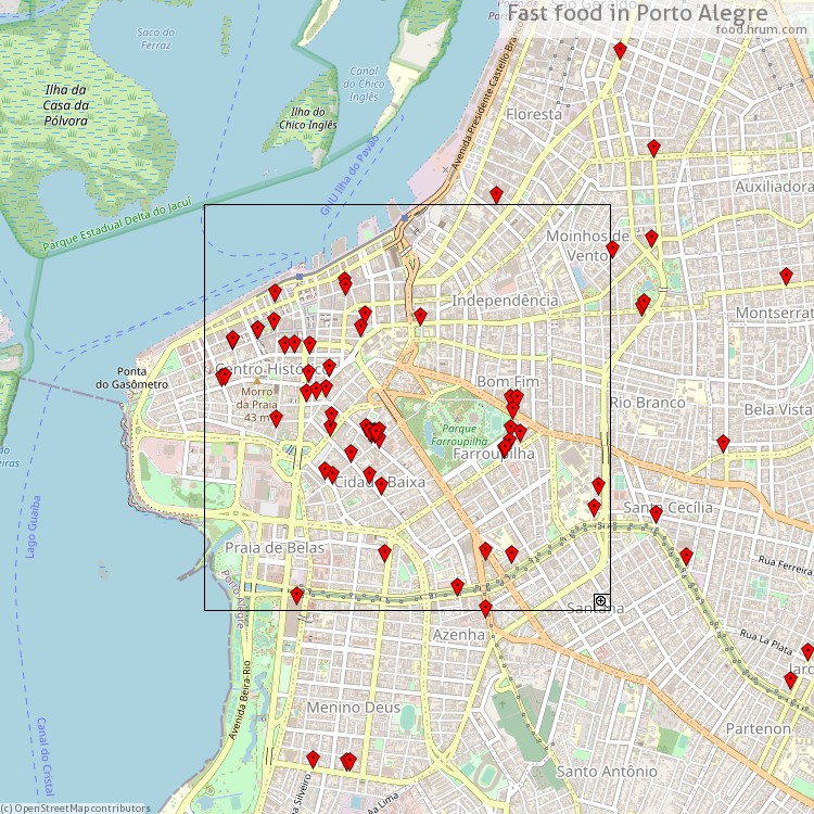 Fast food Porto Alegre - map of restaurants