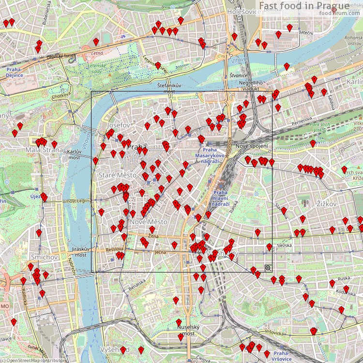 Fast food Prague - map of restaurants