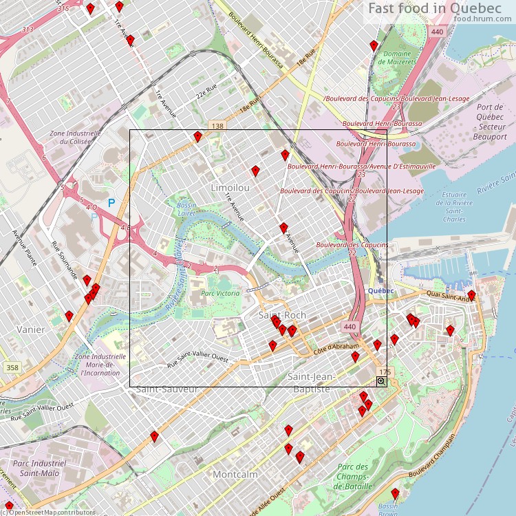 Fast food Quebec - map of restaurants