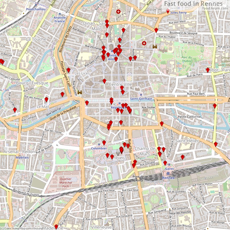 Fast food Rennes - map of restaurants