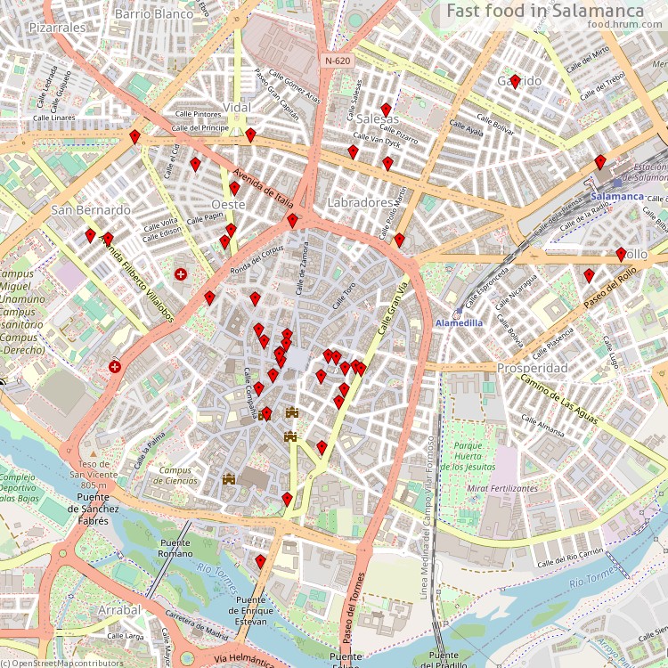 Fast food Salamanca - map of restaurants