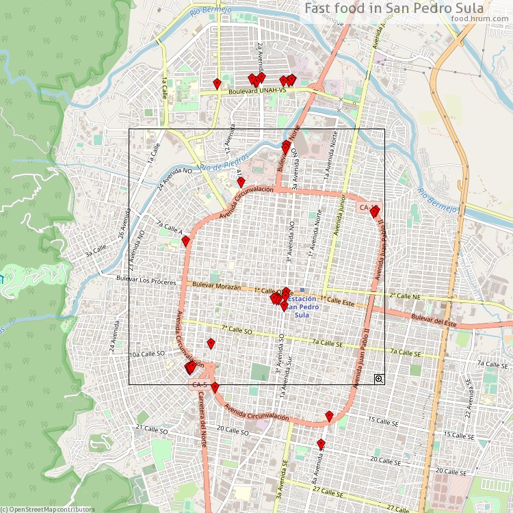 Fast food San Pedro Sula - map of restaurants