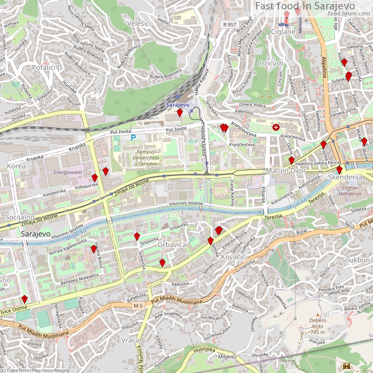 Fast food Sarajevo - map of restaurants