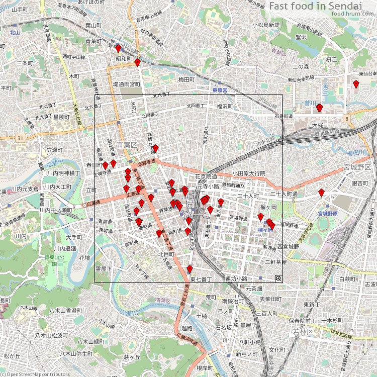Fast food 仙台市 - map of restaurants