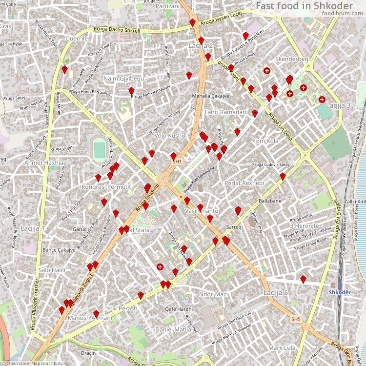 Fast food Shkodra - map of restaurants