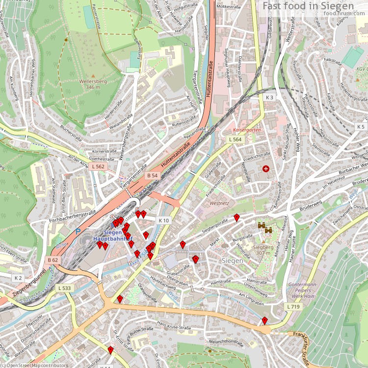 Fast food Siegen - map of restaurants