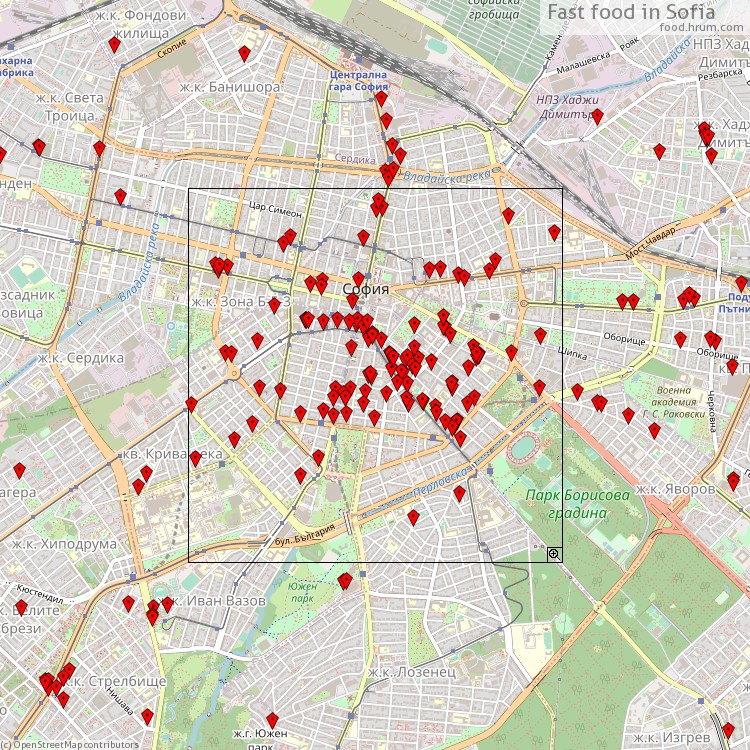 Fast food Sofia - map of restaurants