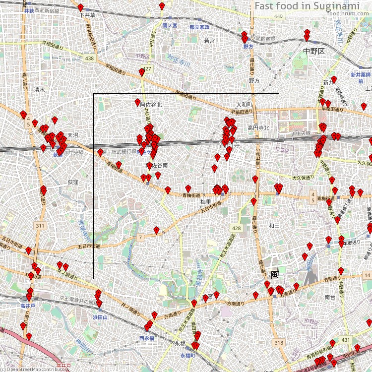 Fast food Suginami - map of restaurants