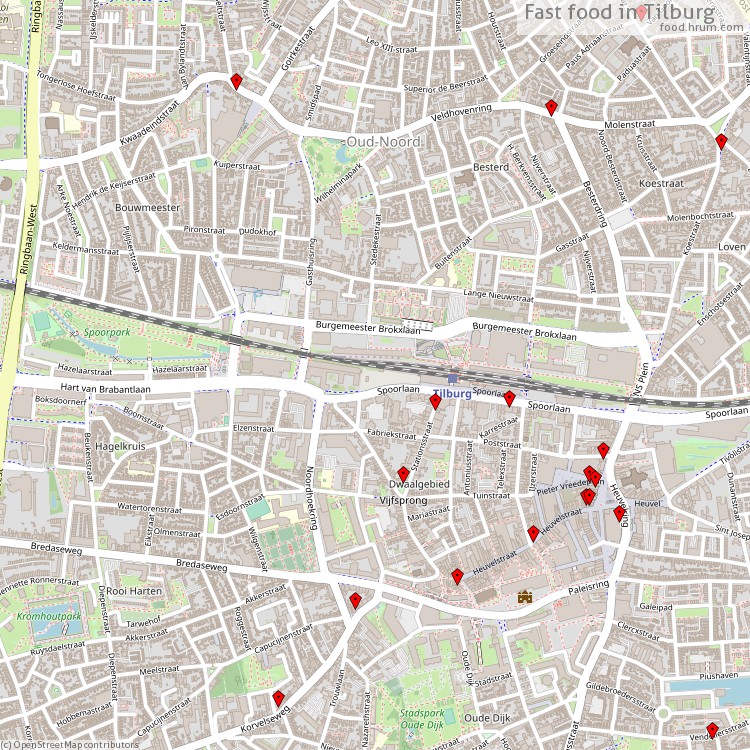 Fast food Tilburg - map of restaurants