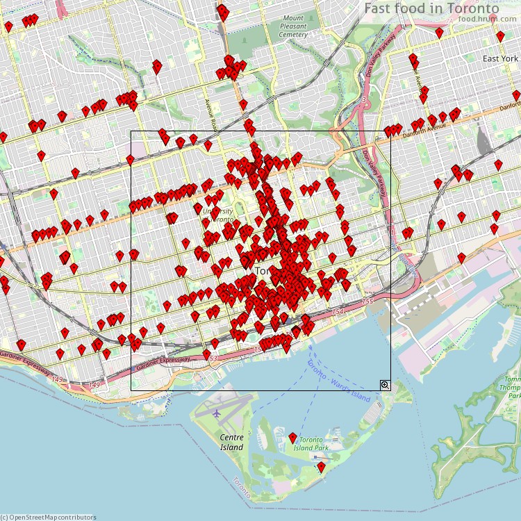 Fast food Toronto - map of restaurants