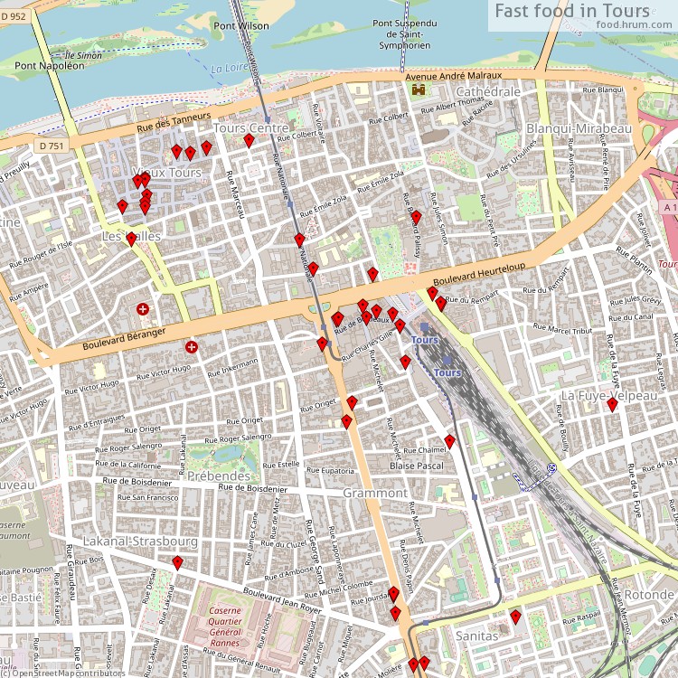 Fast food Tours - map of restaurants