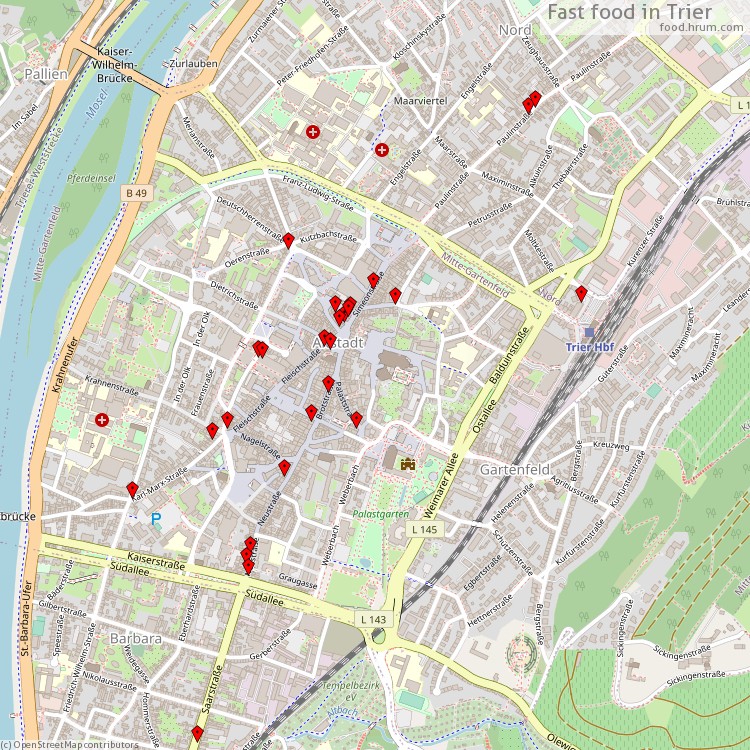 Fast food Trier - map of restaurants