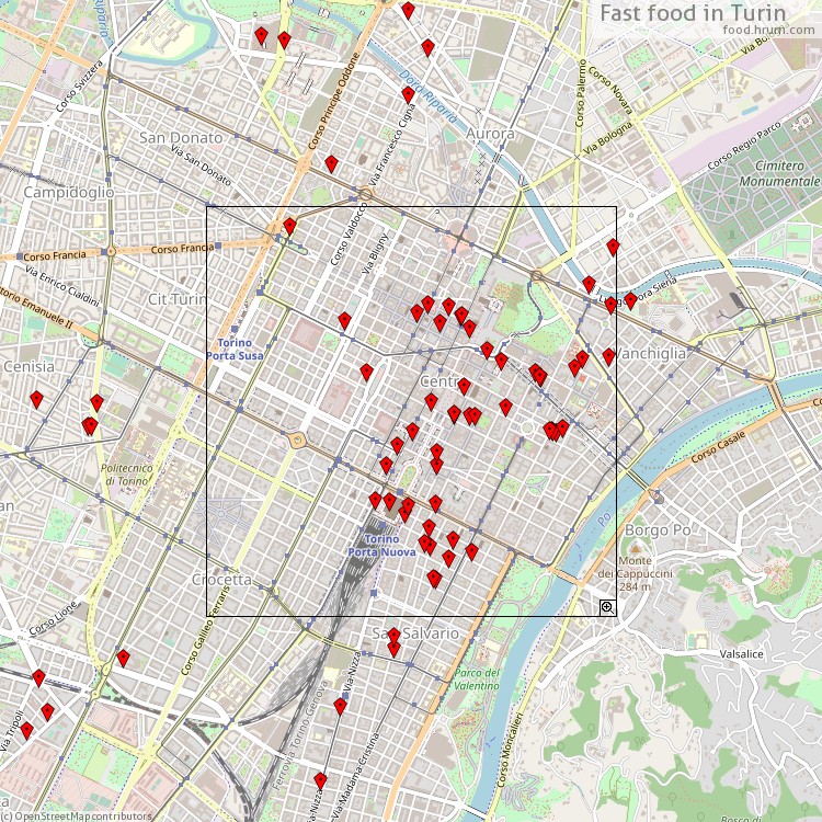 Fast food Turin - map of restaurants