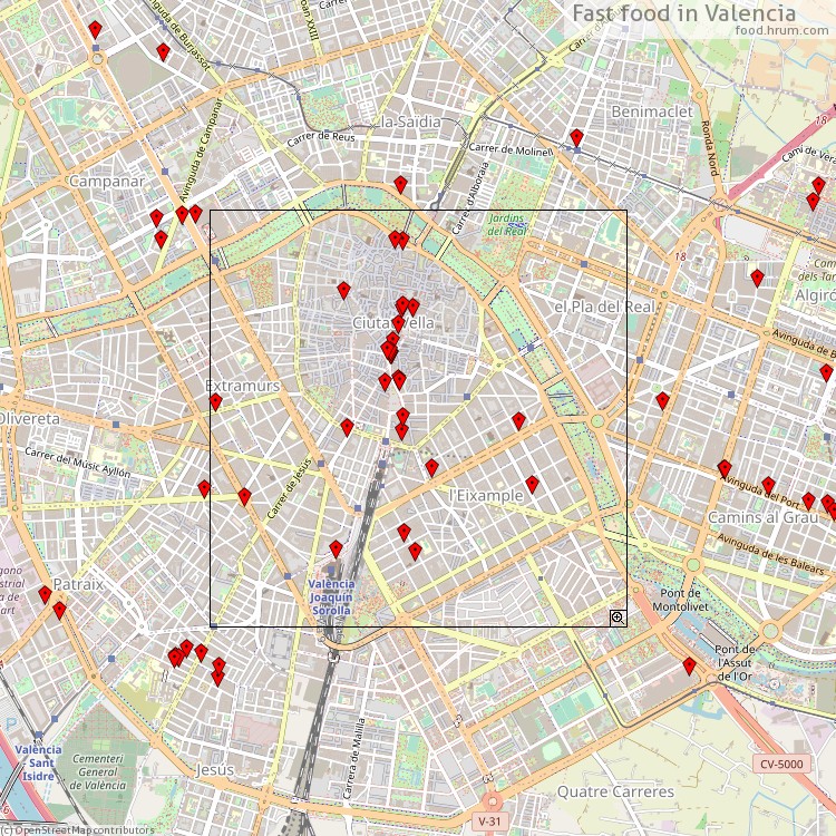 Fast food Valencia - map of restaurants