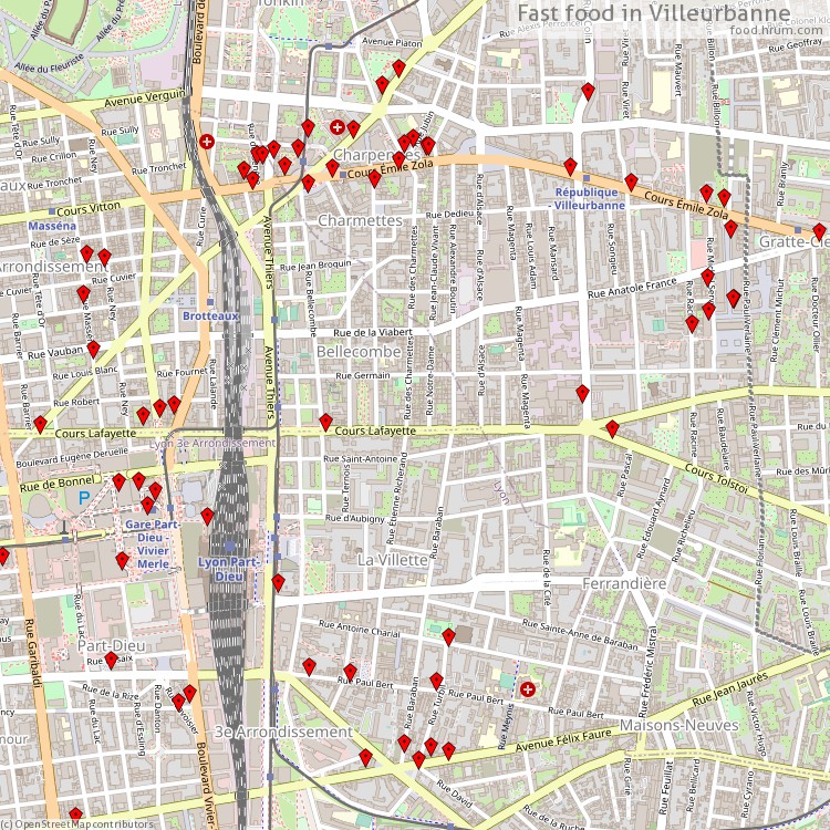 Fast food Villeurbanne - map of restaurants