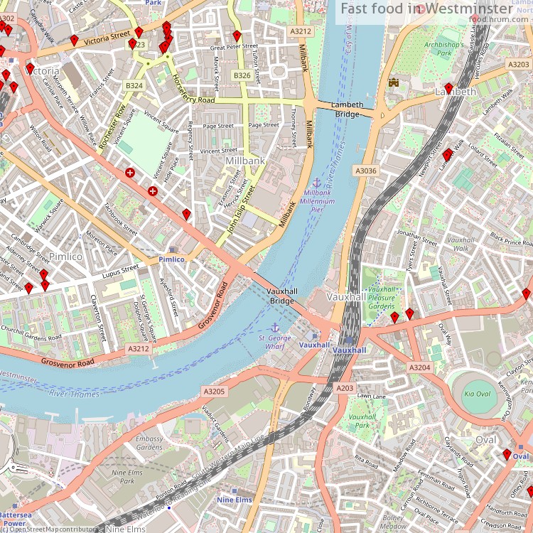 Fast food City of Westminster - map of restaurants