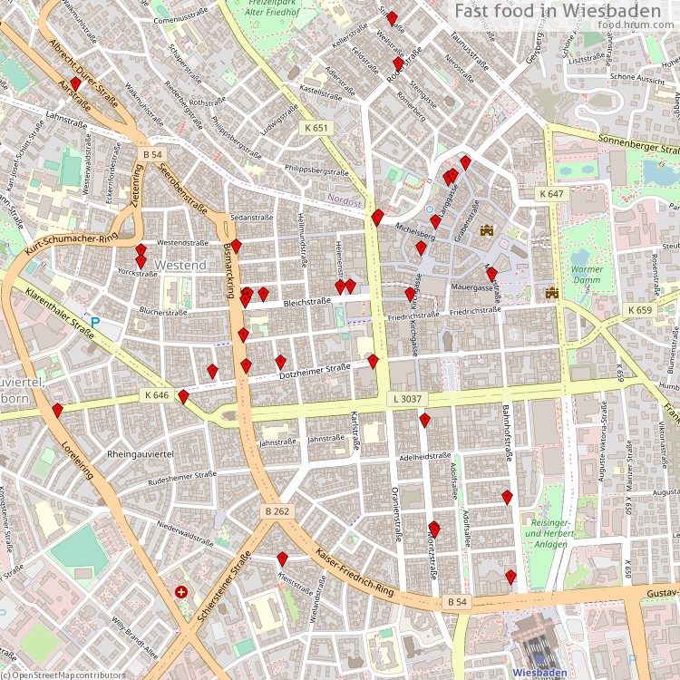 Fast food Wiesbaden - map of restaurants