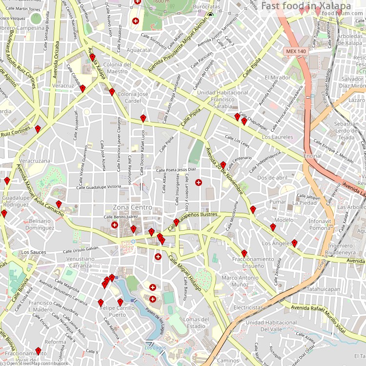Fast food Xalapa - map of restaurants