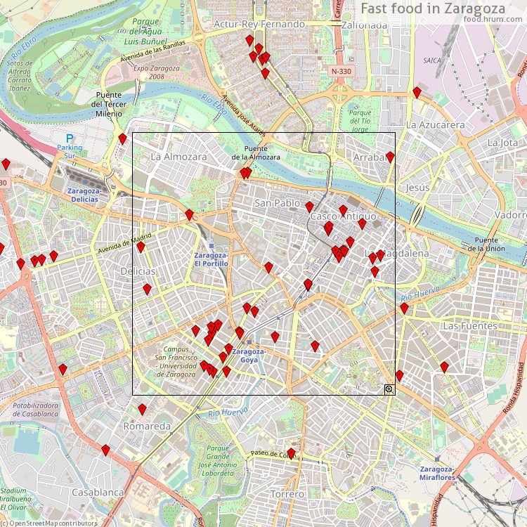 Fast food Zaragoza - map of restaurants
